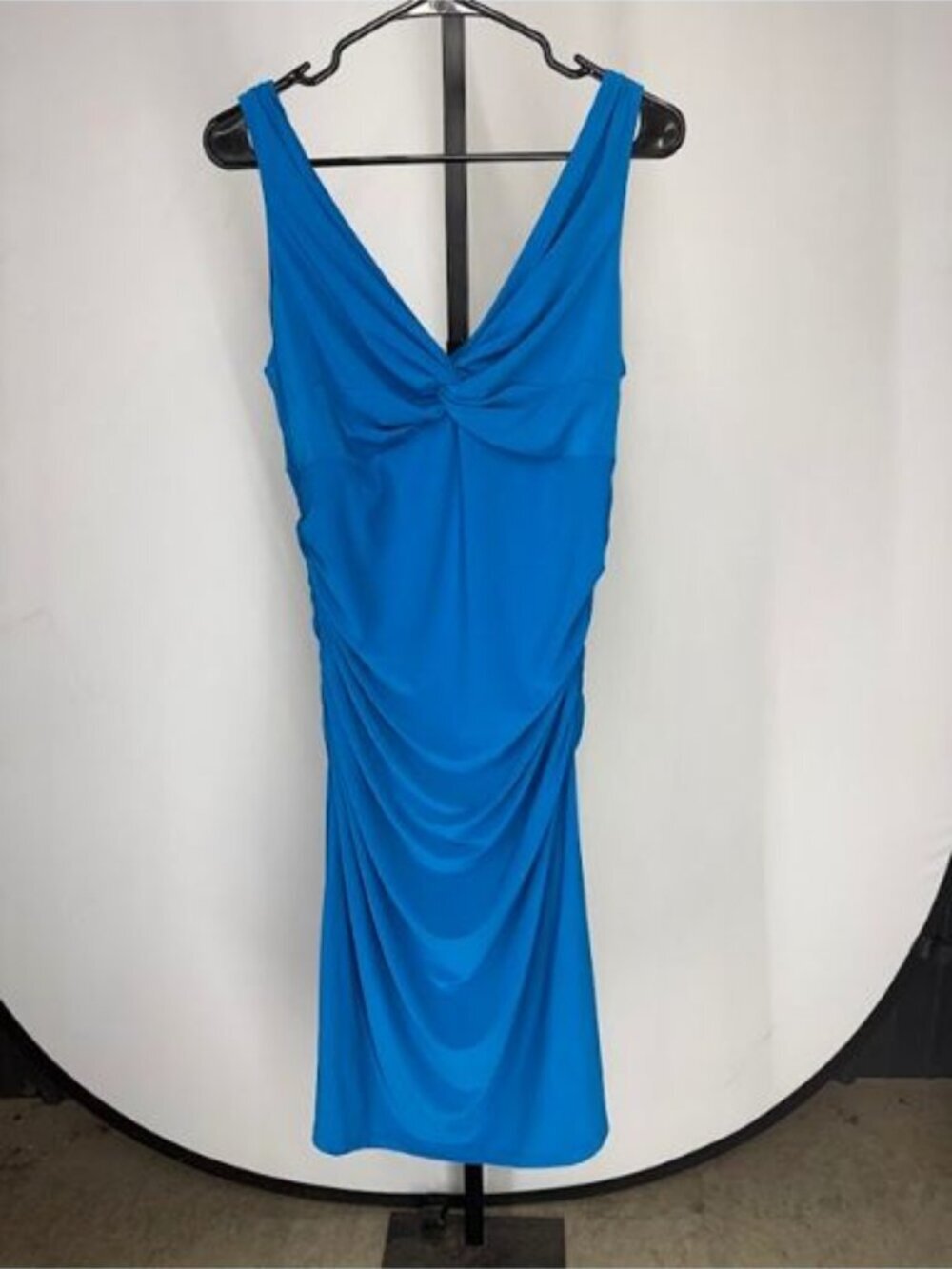 American Living Blue V-Neck Twist Ruched Midi Dress